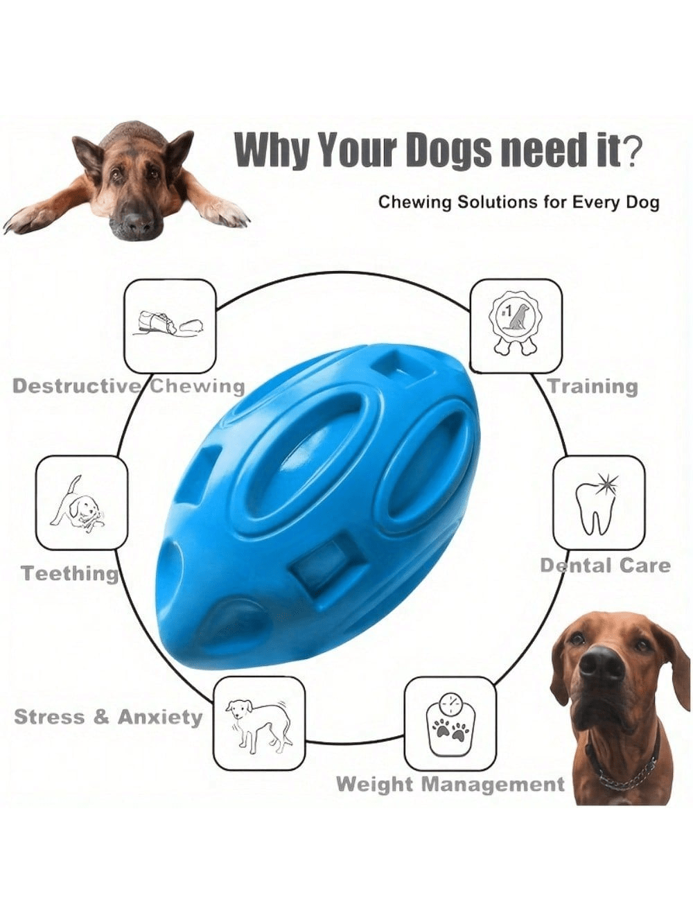 Indestructible Dog Chew Toy - 1 Pezzo di Pallone da Rugby